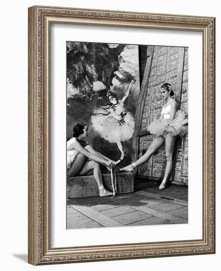 Denise Bourgeois and Claude Bessy Taking a Breather in Front of a Degas Background-Walter Sanders-Framed Photographic Print