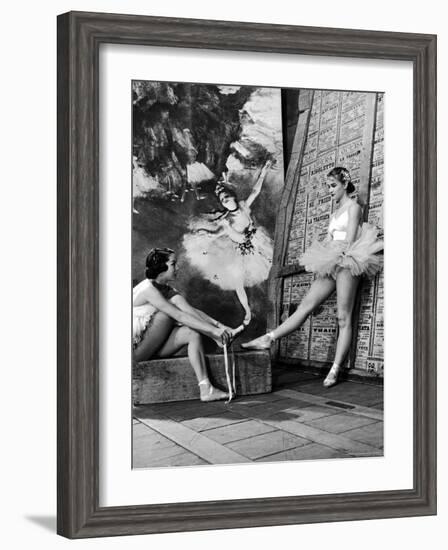 Denise Bourgeois and Claude Bessy Taking a Breather in Front of a Degas Background-Walter Sanders-Framed Photographic Print