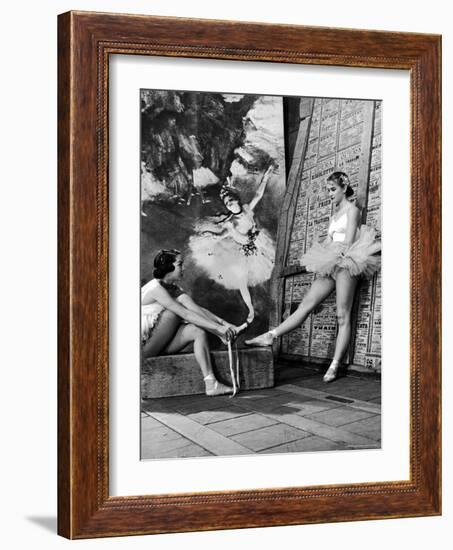 Denise Bourgeois and Claude Bessy Taking a Breather in Front of a Degas Background-Walter Sanders-Framed Photographic Print