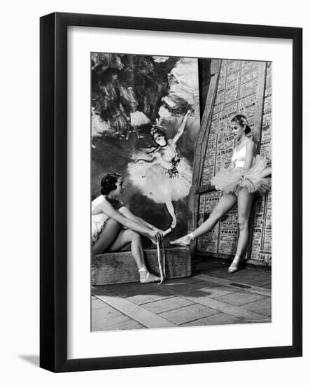 Denise Bourgeois and Claude Bessy Taking a Breather in Front of a Degas Background-Walter Sanders-Framed Photographic Print