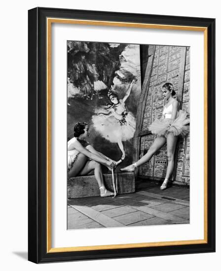 Denise Bourgeois and Claude Bessy Taking a Breather in Front of a Degas Background-Walter Sanders-Framed Photographic Print