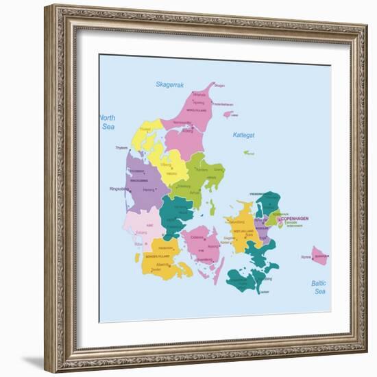 Denmark-Highly Detailed Map-ekler-Framed Art Print