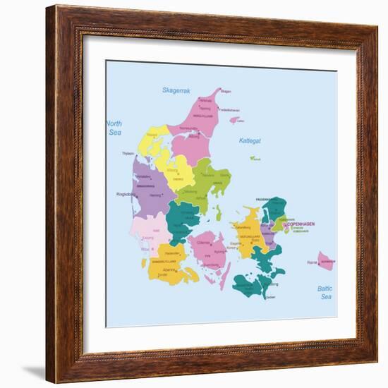 Denmark-Highly Detailed Map-ekler-Framed Art Print