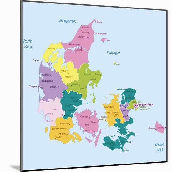 Denmark-Highly Detailed Map-ekler-Mounted Art Print