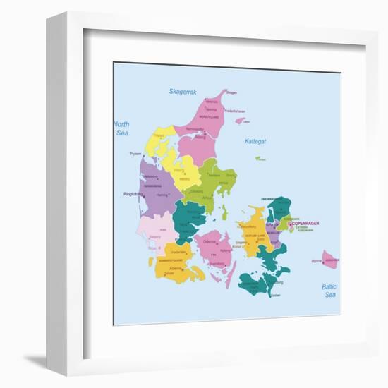 Denmark-Highly Detailed Map-ekler-Framed Art Print