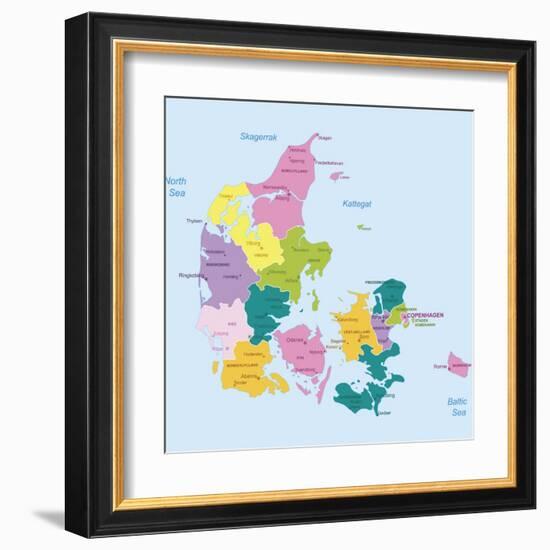 Denmark-Highly Detailed Map-ekler-Framed Art Print