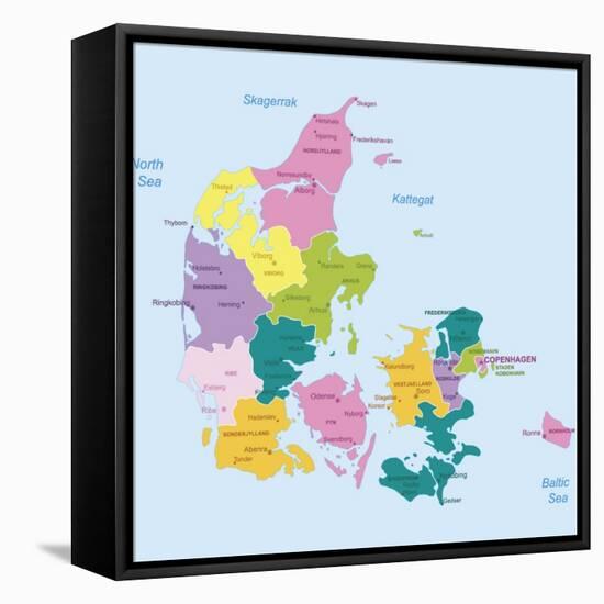 Denmark-Highly Detailed Map-ekler-Framed Stretched Canvas