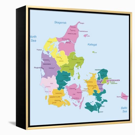 Denmark-Highly Detailed Map-ekler-Framed Stretched Canvas