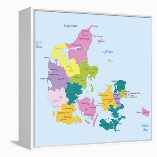 Denmark-Highly Detailed Map-ekler-Framed Stretched Canvas