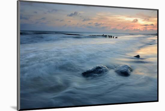 Denmark, Island M¡N, Klintholm Havn, Sunset, Beach, Groyne, Erratic Blocks-Andreas Vitting-Mounted Photographic Print