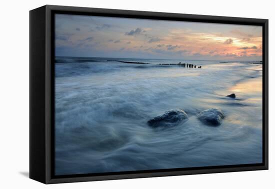 Denmark, Island M¡N, Klintholm Havn, Sunset, Beach, Groyne, Erratic Blocks-Andreas Vitting-Framed Premier Image Canvas