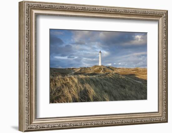 Denmark, Jutland, Danish Riviera, Hvide Sande, Lyngvig Fyr Lighthouse, Dusk-Walter Bibikow-Framed Photographic Print