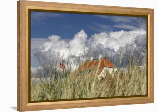 Denmark, Jutland, Lškken, House, Flag, Cloud-Harald Schšn-Framed Premier Image Canvas