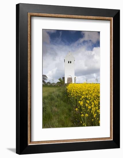 Denmark, Jutland, Oslos, Town Church with Rapeseed Field, Springtime-Walter Bibikow-Framed Photographic Print