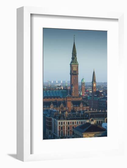 Denmark, Zealand, Copenhagen, Elevated City View with Town Hall, Dawn-Walter Bibikow-Framed Photographic Print