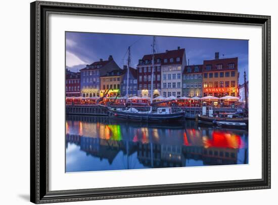 Denmark, Zealand, Copenhagen, Nyhavn Harbor, Evening-Walter Bibikow-Framed Photographic Print
