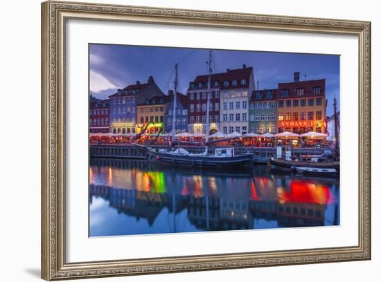 Denmark, Zealand, Copenhagen, Nyhavn Harbor, Evening-Walter Bibikow-Framed Photographic Print