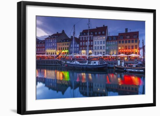 Denmark, Zealand, Copenhagen, Nyhavn Harbor, Evening-Walter Bibikow-Framed Photographic Print