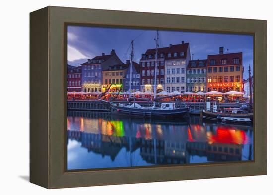 Denmark, Zealand, Copenhagen, Nyhavn Harbor, Evening-Walter Bibikow-Framed Premier Image Canvas