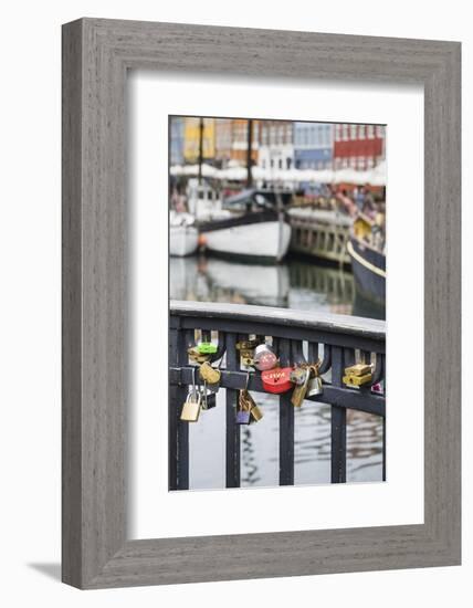 Denmark, Zealand, Copenhagen, Nyhavn Harbor, Love Locks-Walter Bibikow-Framed Photographic Print