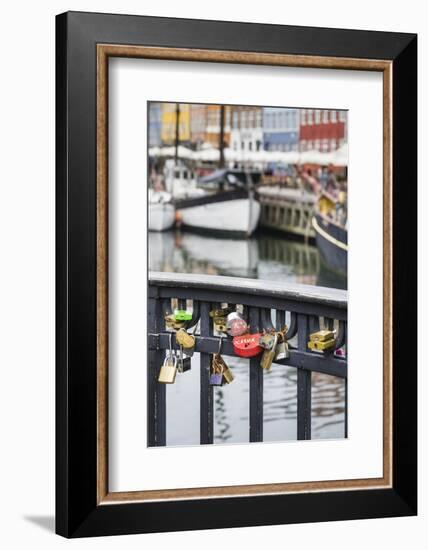 Denmark, Zealand, Copenhagen, Nyhavn Harbor, Love Locks-Walter Bibikow-Framed Photographic Print