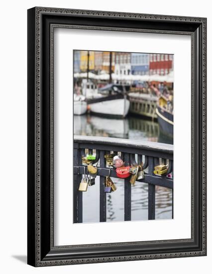 Denmark, Zealand, Copenhagen, Nyhavn Harbor, Love Locks-Walter Bibikow-Framed Photographic Print