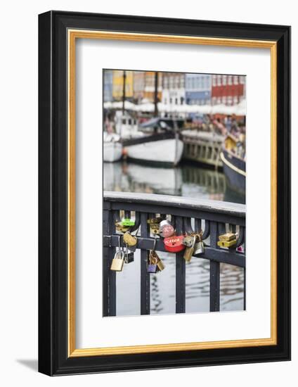 Denmark, Zealand, Copenhagen, Nyhavn Harbor, Love Locks-Walter Bibikow-Framed Photographic Print