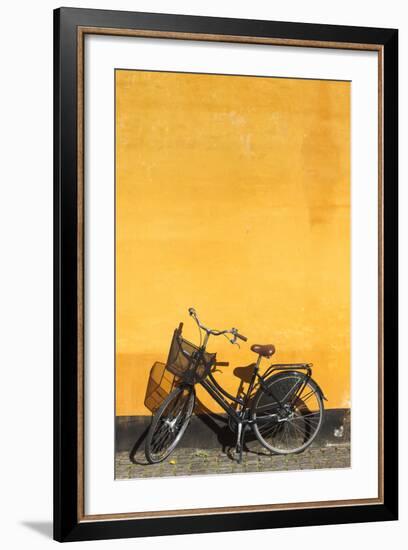 Denmark, Zealand, Copenhagen, Yellow Building Detail with Bicycle-Walter Bibikow-Framed Photographic Print