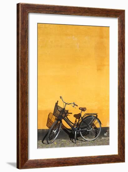 Denmark, Zealand, Copenhagen, Yellow Building Detail with Bicycle-Walter Bibikow-Framed Photographic Print