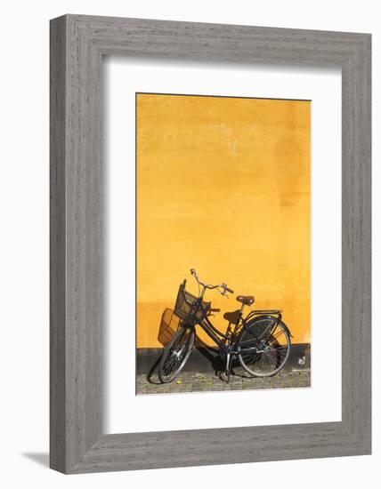Denmark, Zealand, Copenhagen, Yellow Building Detail with Bicycle-Walter Bibikow-Framed Photographic Print