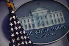 The Flag and Seal at a White House Press Briefing-Dennis Brack-Framed Photographic Print