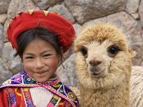 Woman with Llama, Boy, and Parrot, Sacsayhuaman Inca Ruins, Cusco, Peru-Dennis Kirkland-Photographic Print