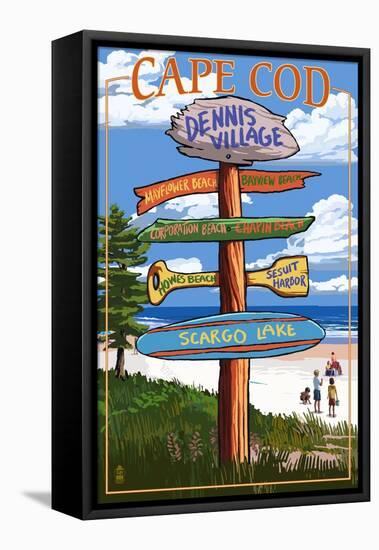 Dennis Village, Cape Cod, Massachusetts - Sign Destinations-Lantern Press-Framed Stretched Canvas