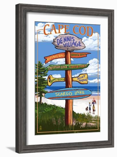 Dennis Village, Cape Cod, Massachusetts - Sign Destinations-Lantern Press-Framed Art Print