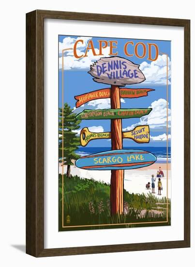 Dennis Village, Cape Cod, Massachusetts - Sign Destinations-Lantern Press-Framed Art Print