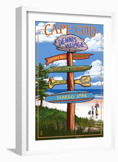 Dennis Village, Cape Cod, Massachusetts - Sign Destinations-Lantern Press-Framed Art Print