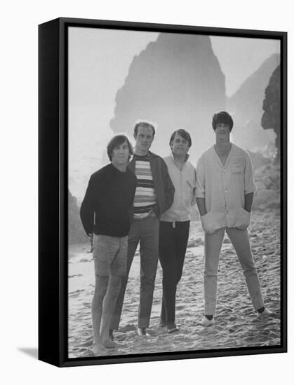 Dennis Wilson, Mike Love, Carl Wilson and Brian Wilson of the Beach Boys, Posing on Beach-Bill Ray-Framed Premier Image Canvas