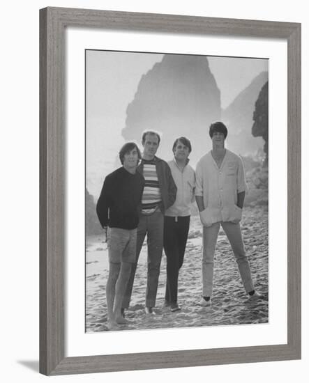 Dennis Wilson, Mike Love, Carl Wilson and Brian Wilson of the Beach Boys, Posing on Beach-Bill Ray-Framed Premium Photographic Print