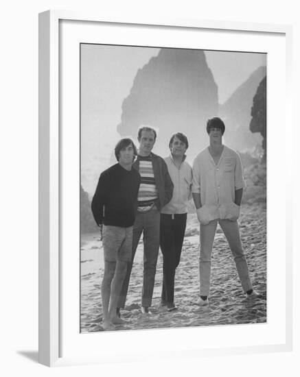 Dennis Wilson, Mike Love, Carl Wilson and Brian Wilson of the Beach Boys, Posing on Beach-Bill Ray-Framed Premium Photographic Print