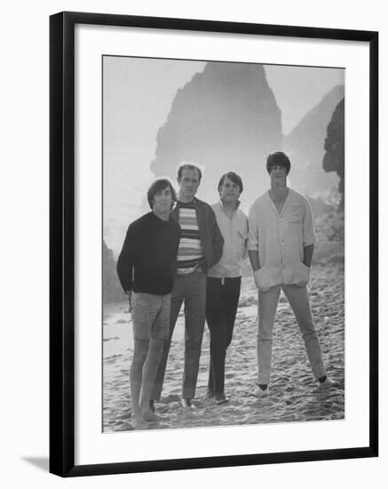 Dennis Wilson, Mike Love, Carl Wilson and Brian Wilson of the Beach Boys, Posing on Beach-Bill Ray-Framed Premium Photographic Print