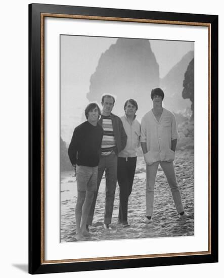 Dennis Wilson, Mike Love, Carl Wilson and Brian Wilson of the Beach Boys, Posing on Beach-Bill Ray-Framed Premium Photographic Print