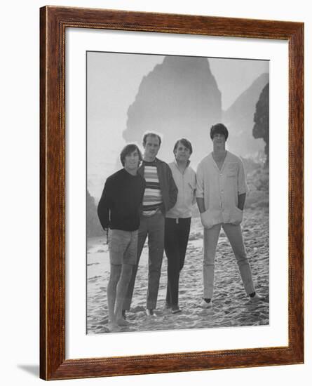 Dennis Wilson, Mike Love, Carl Wilson and Brian Wilson of the Beach Boys, Posing on Beach-Bill Ray-Framed Premium Photographic Print