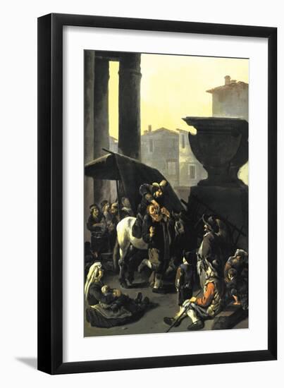 Dentist on Horseback Pulls Tooth in Town Square Before Onlookers-Johannes Lingelbach-Framed Art Print