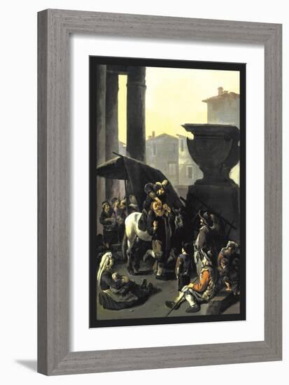 Dentist on Horseback Pulls Tooth in Town Square Before Onlookers-Johannes Lingelbach-Framed Art Print