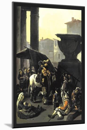 Dentist on Horseback Pulls Tooth in Town Square Before Onlookers-Johannes Lingelbach-Mounted Art Print