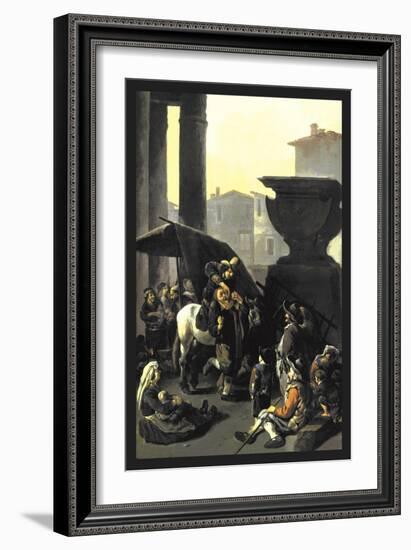 Dentist on Horseback Pulls Tooth in Town Square Before Onlookers-Johannes Lingelbach-Framed Art Print