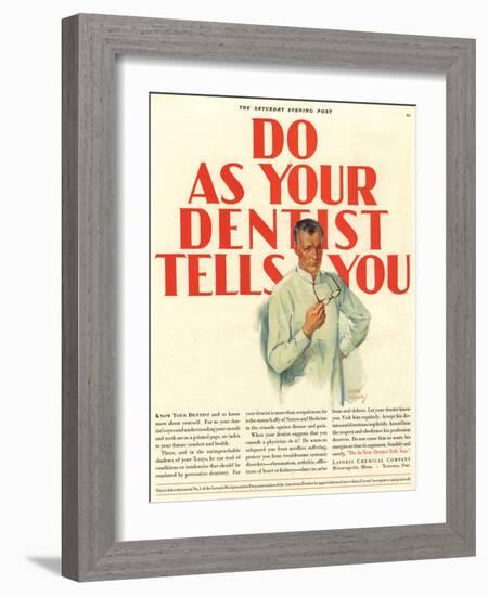 Dentists Lavoris Do As Your Dentist Tells You, USA, 1920-null-Framed Giclee Print