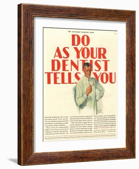 Dentists Lavoris Do As Your Dentist Tells You, USA, 1920-null-Framed Giclee Print