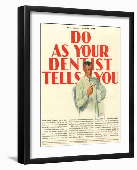 Dentists Lavoris Do As Your Dentist Tells You, USA, 1920-null-Framed Giclee Print