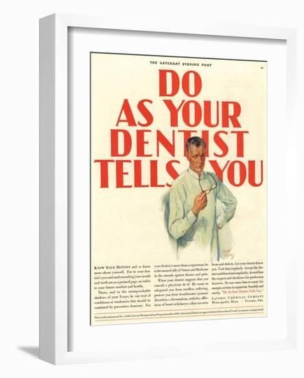 Dentists Lavoris Do As Your Dentist Tells You, USA, 1920-null-Framed Giclee Print